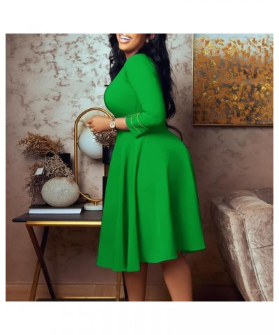 Women's Autumn Elegant Big Swing Dress Stand Collar Long Sleeves High Waist Midi Dress Work Business Dresses Green $10.79 Dre...