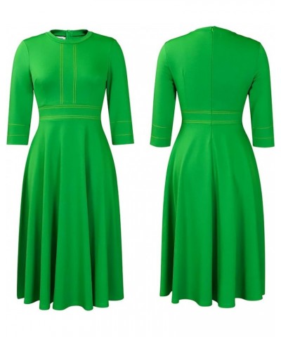 Women's Autumn Elegant Big Swing Dress Stand Collar Long Sleeves High Waist Midi Dress Work Business Dresses Green $10.79 Dre...