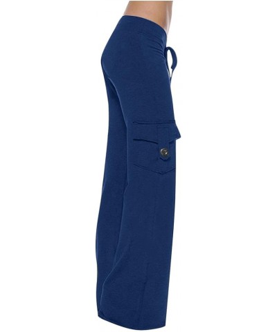 Women Bootcut Yoga Pants with Cargo Pockets Stretchy Palazzo Pant 2024 Long Wide Leg Trousers Workout Baggy Sweatpant C1-blue...