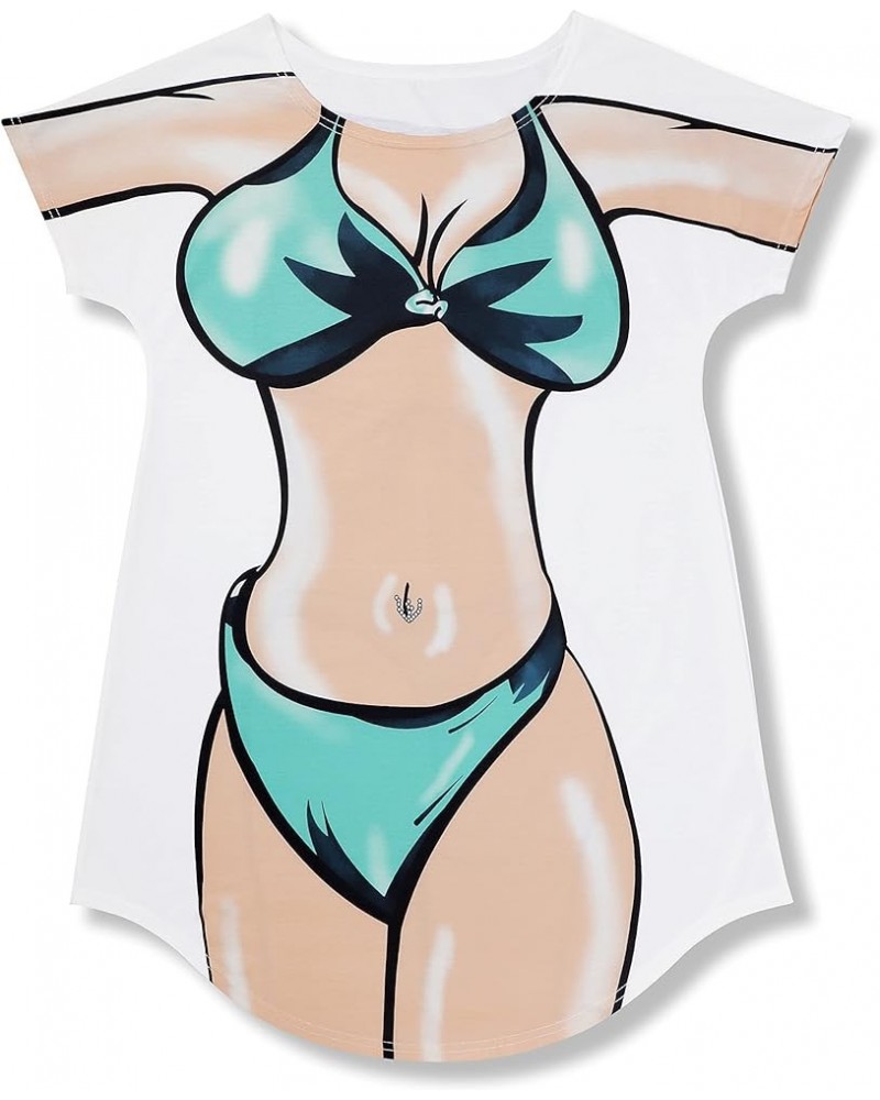 Bathing Suit for Women,Funny Bikini Shirt Cover Up,Novelty Beach Swimsuit Cover Up Green $9.87 Swimsuits