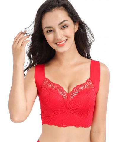 PrettyHealth Lymphvity Detoxification and Shaping & Powerful Lifting Bra, Lace Wireless Bra for Women Red Small $7.50 Lingerie