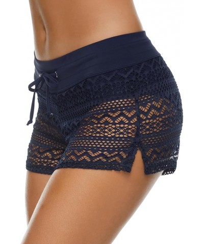 Women's Swim Shorts Lace Hollow Swimsuit Bottoms Mid Rise Swimsuit Shorts Bathing Suit Board Shorts Navy Blue $11.79 Swimsuits