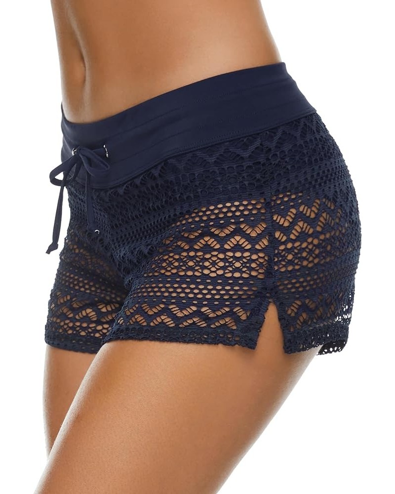 Women's Swim Shorts Lace Hollow Swimsuit Bottoms Mid Rise Swimsuit Shorts Bathing Suit Board Shorts Navy Blue $11.79 Swimsuits