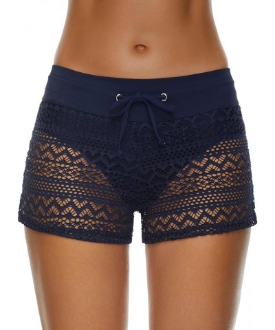 Women's Swim Shorts Lace Hollow Swimsuit Bottoms Mid Rise Swimsuit Shorts Bathing Suit Board Shorts Navy Blue $11.79 Swimsuits