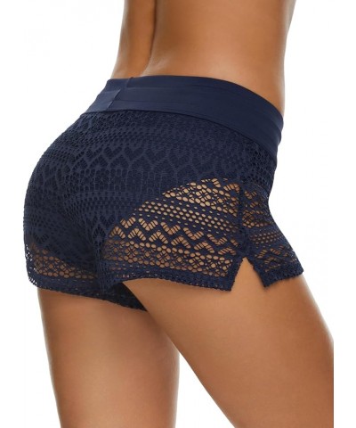 Women's Swim Shorts Lace Hollow Swimsuit Bottoms Mid Rise Swimsuit Shorts Bathing Suit Board Shorts Navy Blue $11.79 Swimsuits