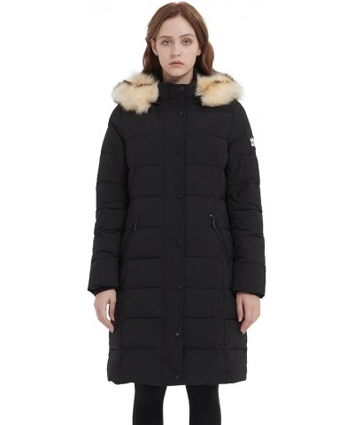 Women's Winter Parka Vegan Down Thick Quilted Jacket Overcoat with Fur Hood Black(brown Fur) $41.65 Jackets