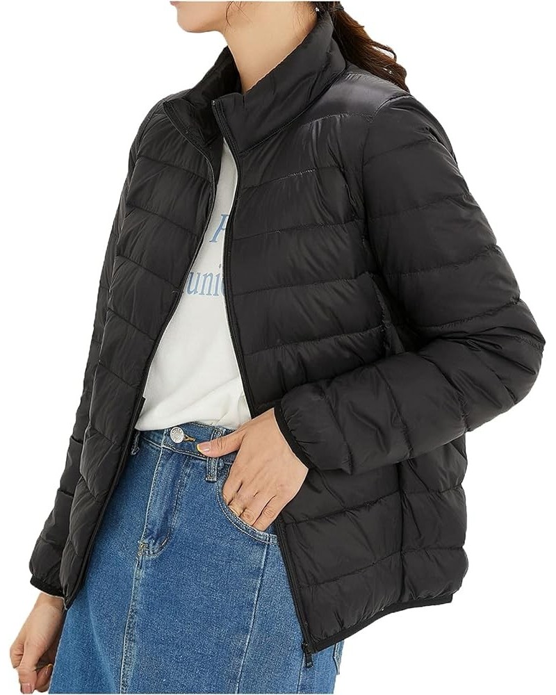 Puffer Jacket Top Sleeve Jacket Color Down Solid Cotton Lightweight Stand Jacket Warm Women's Collar Long Women's Black $19.6...