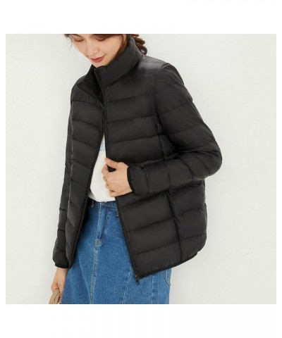 Puffer Jacket Top Sleeve Jacket Color Down Solid Cotton Lightweight Stand Jacket Warm Women's Collar Long Women's Black $19.6...