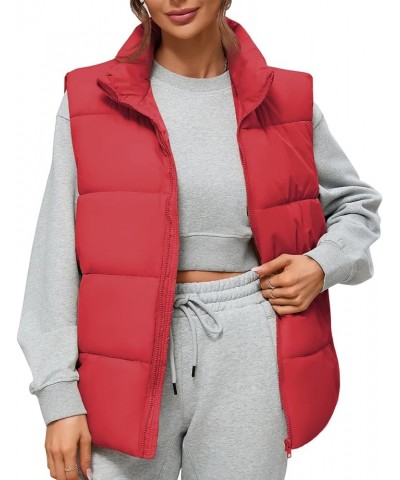 Puffer Vest Women Outerwear Vests Sleeveless Stand Collar Oversized Zip Up Padded Puffy Winter Gilet Jacket Coat Red $14.69 V...