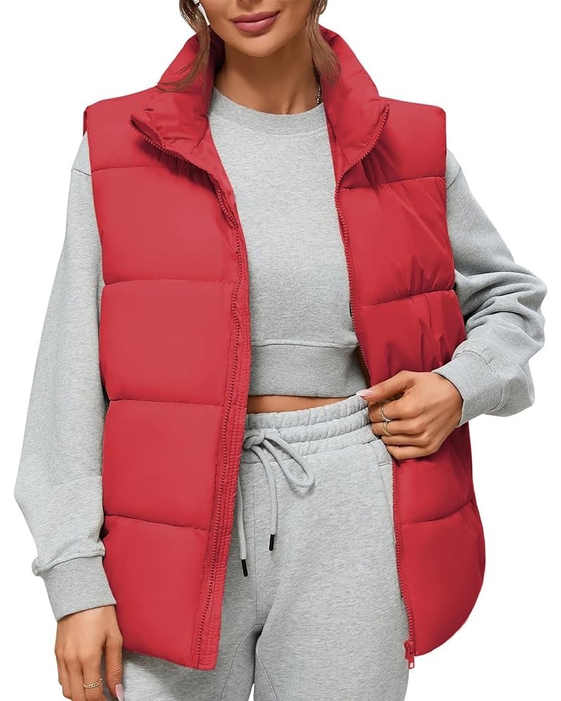 Puffer Vest Women Outerwear Vests Sleeveless Stand Collar Oversized Zip Up Padded Puffy Winter Gilet Jacket Coat Red $14.69 V...