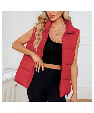 Puffer Vest Women Outerwear Vests Sleeveless Stand Collar Oversized Zip Up Padded Puffy Winter Gilet Jacket Coat Red $14.69 V...