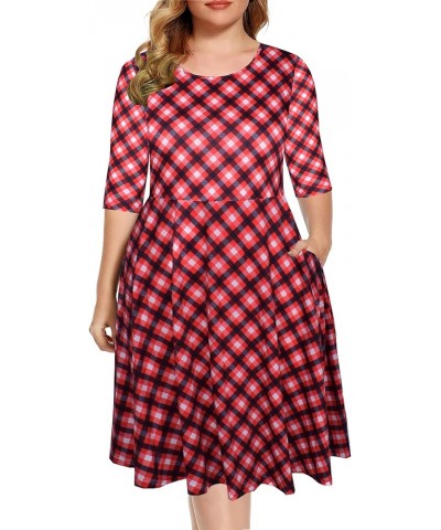 Womens Plus Size Summer Dresses Empire Waist Casual Plus Size Knee-Length Dresses with Pockets Red Plaid $17.79 Dresses