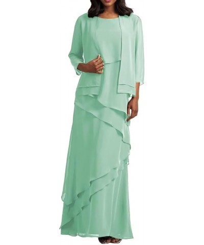 Mother of Bride Dresses with Jacket 2-Pieces Long Mother of The Groom Dress Ruffle Chiffon Formal Evening Gowns Mint $33.00 D...