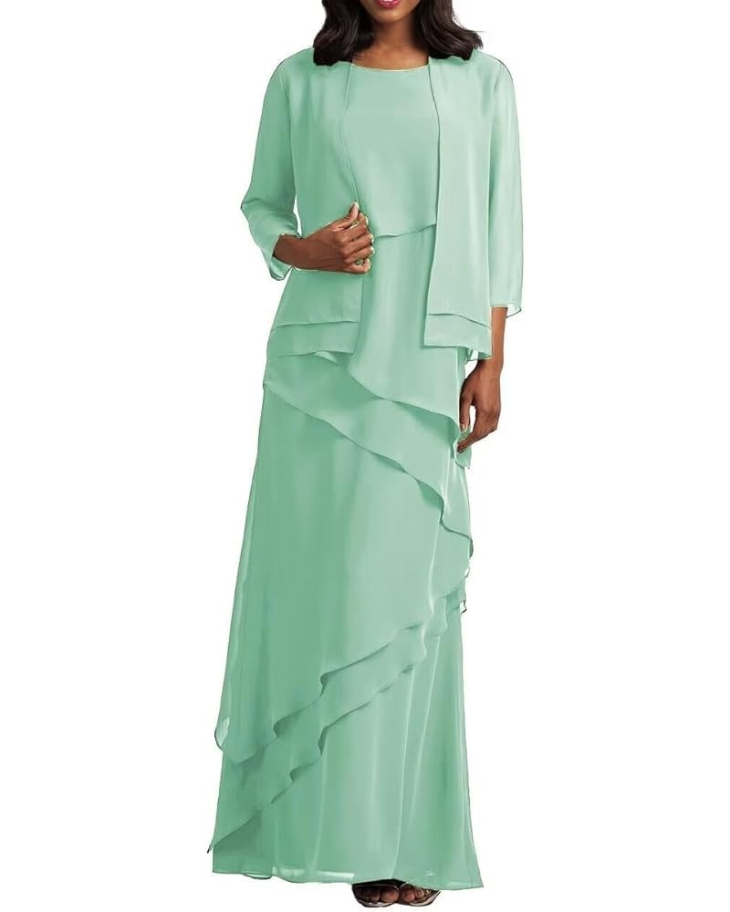 Mother of Bride Dresses with Jacket 2-Pieces Long Mother of The Groom Dress Ruffle Chiffon Formal Evening Gowns Mint $33.00 D...