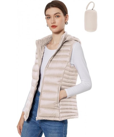 Women’s Down Vest Lightweight Packable Down Puffer Vest Warm Winter Puffy Vest with Hood Beige $20.65 Vests