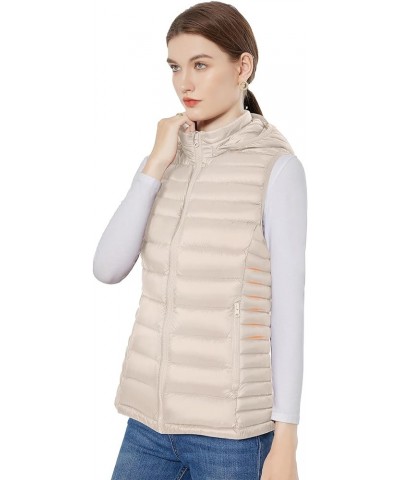 Women’s Down Vest Lightweight Packable Down Puffer Vest Warm Winter Puffy Vest with Hood Beige $20.65 Vests