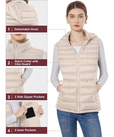 Women’s Down Vest Lightweight Packable Down Puffer Vest Warm Winter Puffy Vest with Hood Beige $20.65 Vests