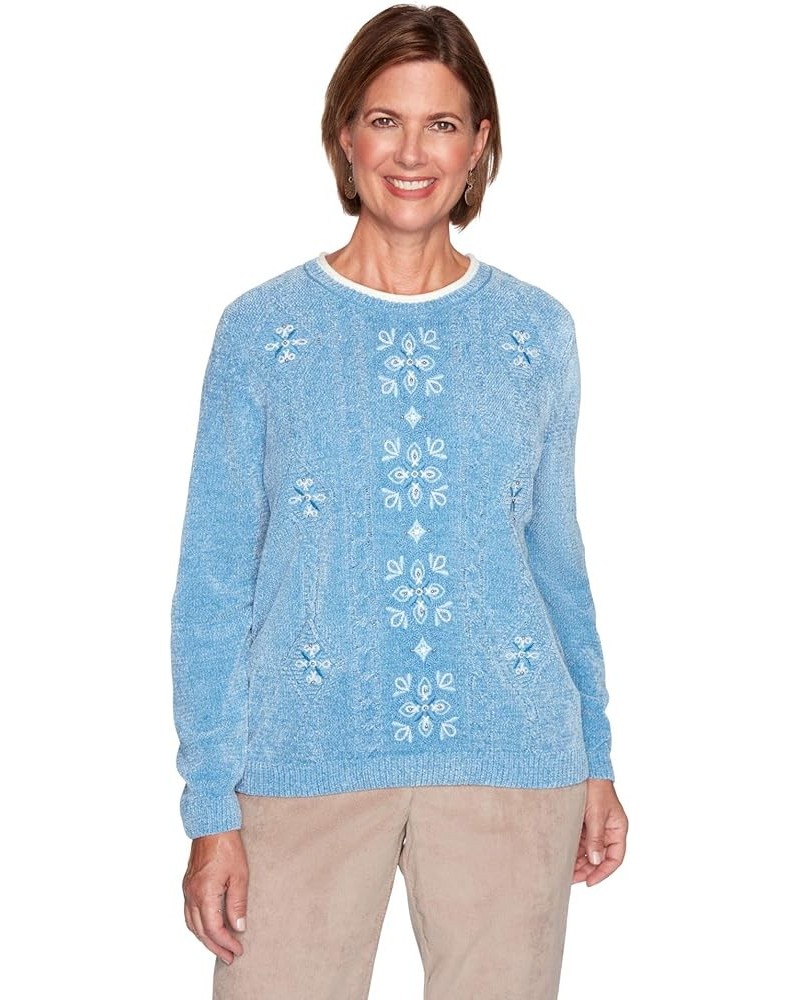 Women's Casual Medallion Embroidery Sweater Ice Blue $29.39 Sweaters