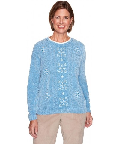 Women's Casual Medallion Embroidery Sweater Ice Blue $29.39 Sweaters