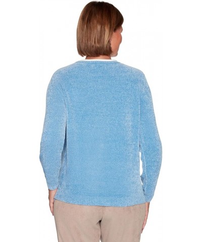 Women's Casual Medallion Embroidery Sweater Ice Blue $29.39 Sweaters