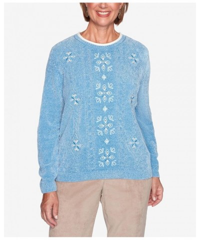 Women's Casual Medallion Embroidery Sweater Ice Blue $29.39 Sweaters