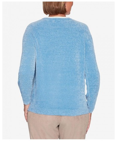 Women's Casual Medallion Embroidery Sweater Ice Blue $29.39 Sweaters