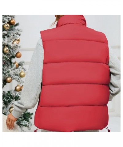 Puffer Vest Women Outerwear Vests Sleeveless Stand Collar Oversized Zip Up Padded Puffy Winter Gilet Jacket Coat Red $14.69 V...