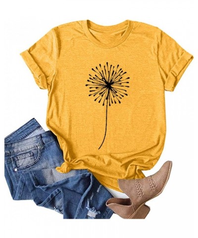 Graphic Tees for Women Casual Dandelion Pattern Print Crewneck Short Sleeve T Shirt Summer Shirts Tops Blouse Y1-yellow $5.37...