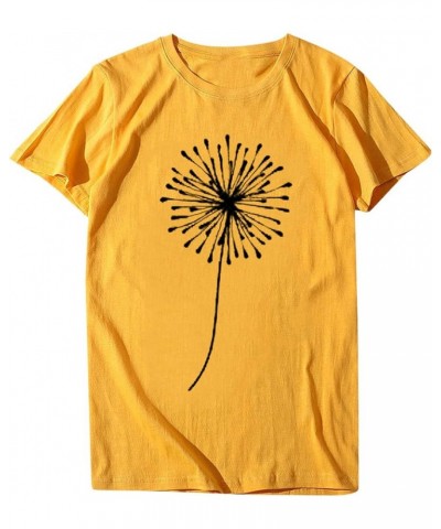 Graphic Tees for Women Casual Dandelion Pattern Print Crewneck Short Sleeve T Shirt Summer Shirts Tops Blouse Y1-yellow $5.37...