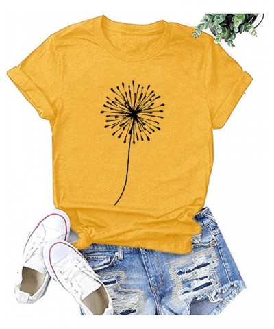 Graphic Tees for Women Casual Dandelion Pattern Print Crewneck Short Sleeve T Shirt Summer Shirts Tops Blouse Y1-yellow $5.37...