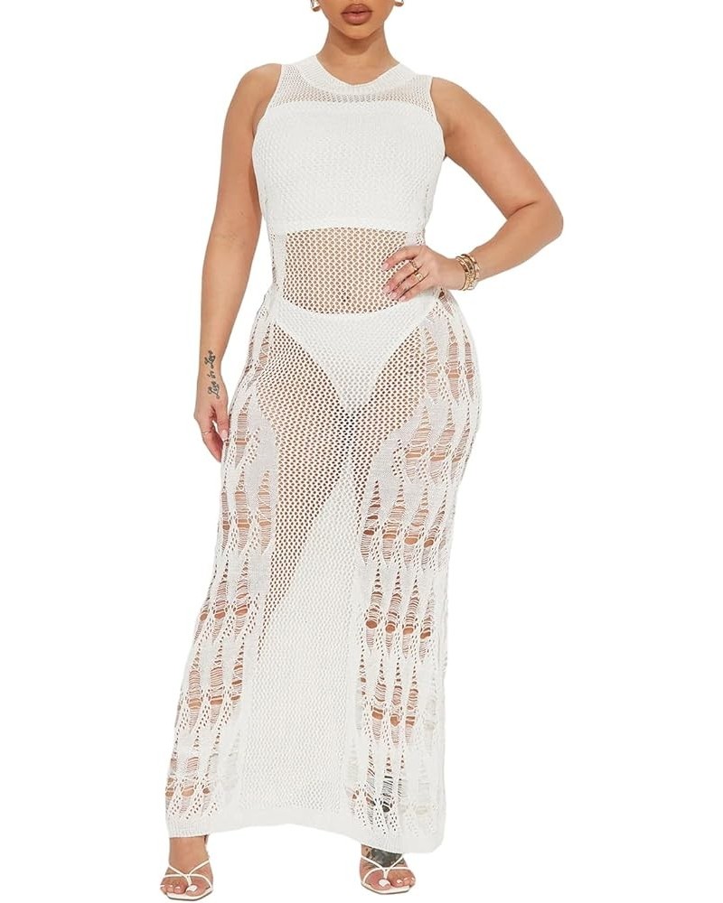 Women Swimsuits Cover Ups Sleeveless Knitted Dress Long Beach Swimwear Sexy Causal Bikini Coverup White $19.71 Swimsuits