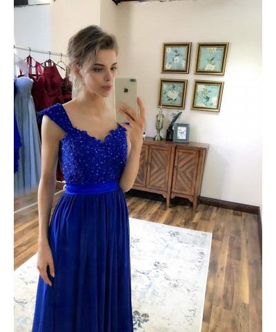 Navy Blue Bridesmaid Dresses for Women Long Chiffon A Line Appliques Lace Formal Dress Maxi Prom Gowns Dark Red $33.60 Dresses