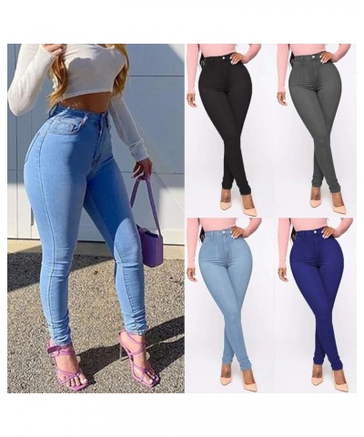 Women's Skinny Jeans High Waisted Plus Size Pencil Pants Distressed Jeggings Slim FitDenim Pants with Pockets Blue $7.98 Jeans