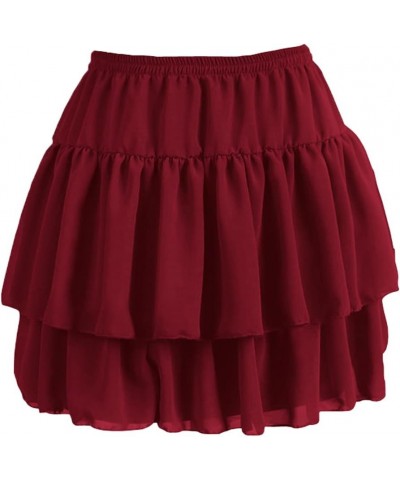 Women's Flared Short Skirt Basic Versatile Pleated Mini Skater Elastic Maroon $11.25 Skirts