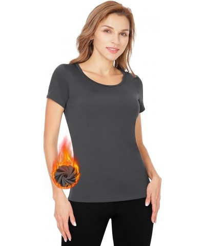 Thermal Top for Women Fleece Lined Shirt Short Sleeve Base Layer Dark Grey $16.23 Underwear