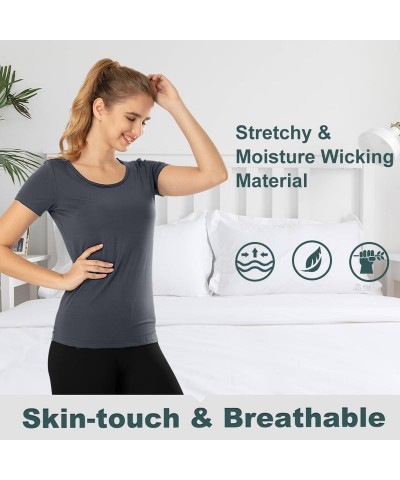 Thermal Top for Women Fleece Lined Shirt Short Sleeve Base Layer Dark Grey $16.23 Underwear