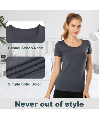 Thermal Top for Women Fleece Lined Shirt Short Sleeve Base Layer Dark Grey $16.23 Underwear