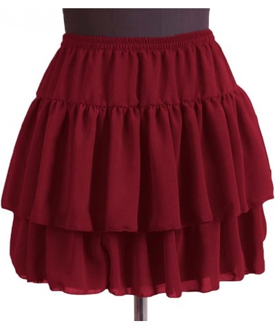 Women's Flared Short Skirt Basic Versatile Pleated Mini Skater Elastic Maroon $11.25 Skirts