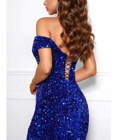 Sequin Mermaid Prom Dresses for Women with Slit Off The Shoulder Evening Party Gowns 2024 BF72 B-burgundy $40.49 Dresses