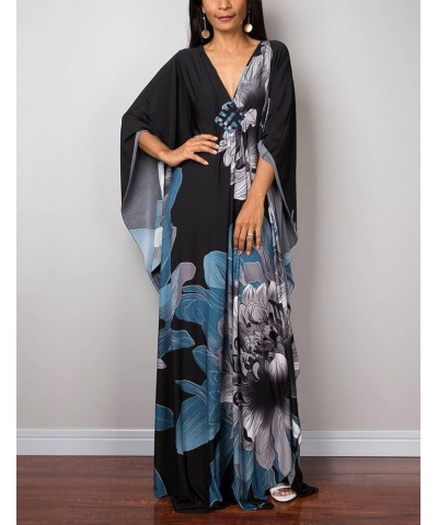 Women Ethnic Print Kaftan Beach Dress Plus Size Swimsuit Cover Up F-grey Blue Print $18.35 Swimsuits