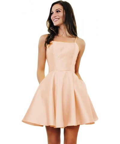 Women's Short Homecoming Dresses with Pockets Backless Satin Prom Dress for Teens 2024 Rose Gold $26.87 Dresses