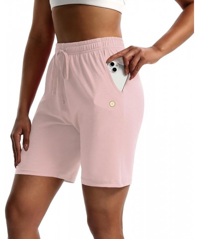 Women's 7" Bermuda Shorts Jersey Shorts with Pockets Workout Yoga Athletic Long Shorts for Women Pink $11.59 Activewear