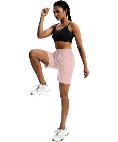 Women's 7" Bermuda Shorts Jersey Shorts with Pockets Workout Yoga Athletic Long Shorts for Women Pink $11.59 Activewear