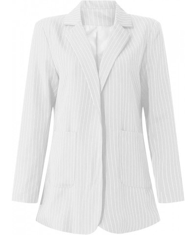 Women's Casual Blazer Stripe Open Front Pockets Cardigan Formal Suit Long Sleeve Blouse Coat Casual Blazer White-3 $19.61 Bla...