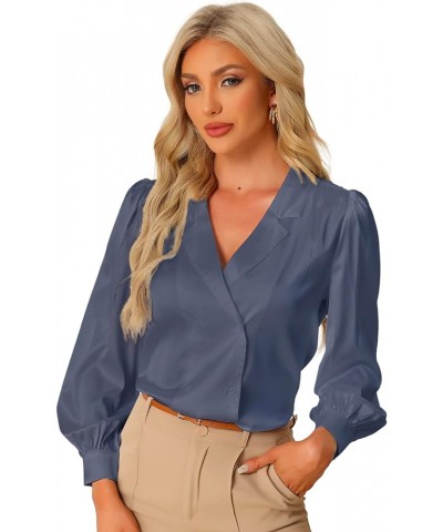 Work Business Casual Button Down Shirt for Women's Satin Long Sleeve Blouse Grey Blue $15.25 Blouses