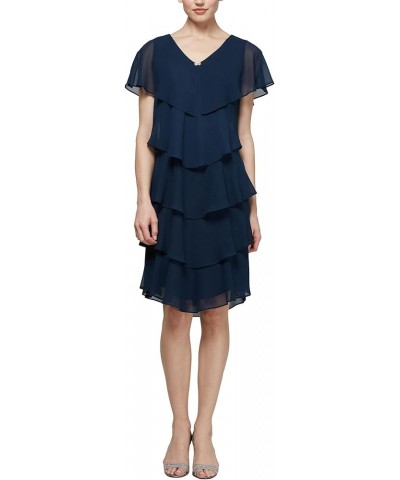 Women's Short Sleeve Metallic Print Pebble Tier Dress New Navy $25.59 Dresses