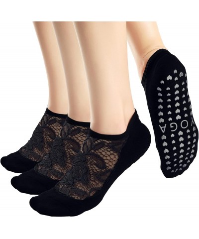 BIVOLU Non Slip Yoga Socks for Women Breathable Lace Mesh for Pilates,Barre,Workout,Dance Anti-Skid Socks 3/4 Pack Black(3 Pa...