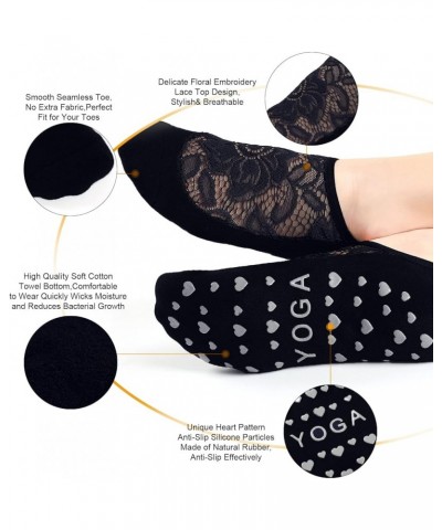 BIVOLU Non Slip Yoga Socks for Women Breathable Lace Mesh for Pilates,Barre,Workout,Dance Anti-Skid Socks 3/4 Pack Black(3 Pa...