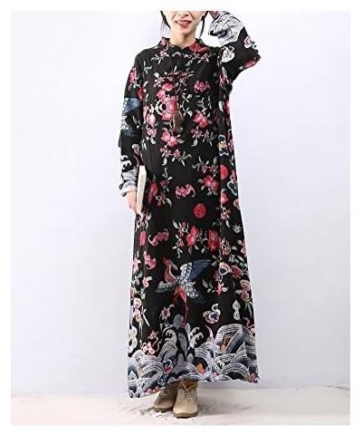 Women Long Dress Floral Print Casual Maxi Dress Blue $20.94 Dresses