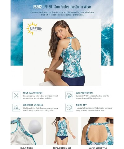 Women's Sun Protection Two-Piece Swimwear Set - Swim Tank Top and Shorts with Surfing-Inspired Design Top & Bottom Swim Suits...